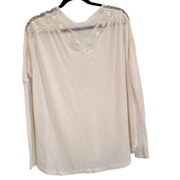 Free People Lola Top Long Sleeve Lace Trim Boxy Oversize Ivory Cream Size M - Picture 5 of 10